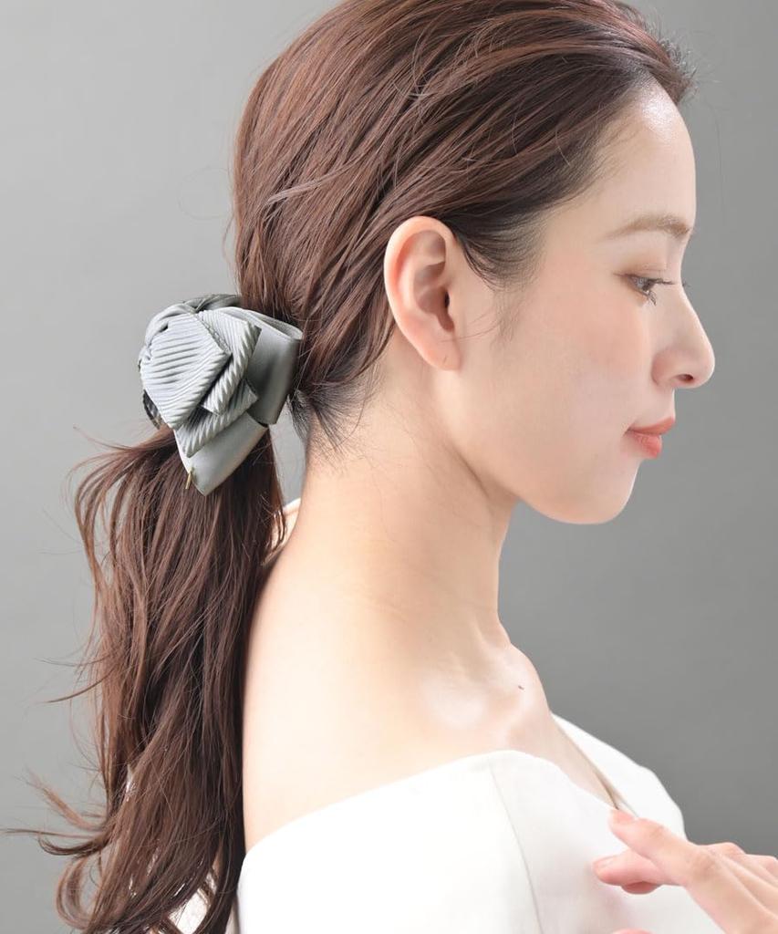 VINGTAINE Volume Satin Ribbon Hair Clip Elegant Daily Office Hair Clip Hair Accessory Gray - - H-1004-GY-