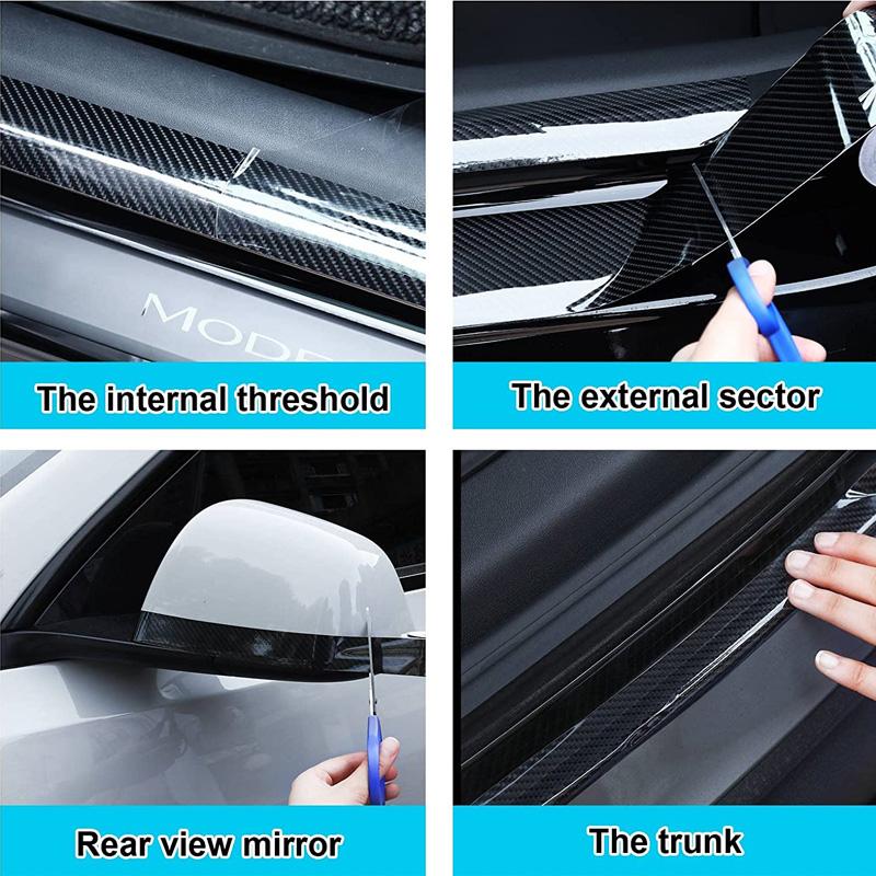3D Carbon Fiber Anti Scratch Tape Car Sticker DIY Paste Protector Strip Vinyl Automotive Wrap Film With Air Release Bubble Free