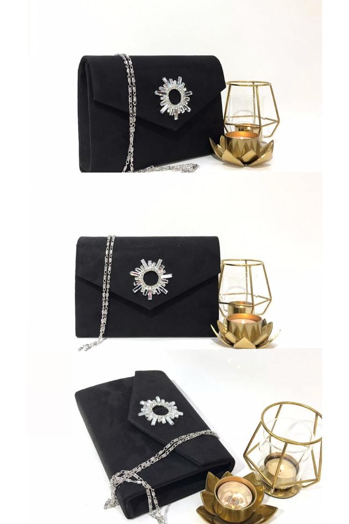 Women's Sea Bream Material Stone Accessory Magnetic Envelope Cover Usable Evening Dress Bag with Shoulder Strap