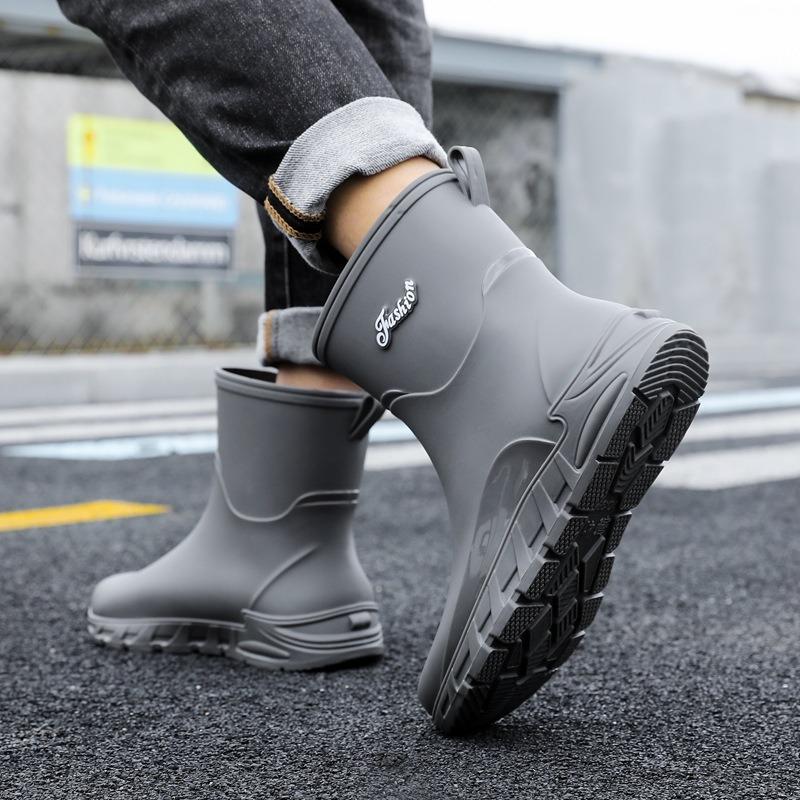 Новые непромокаемые сапоги мужские нескользящие мужские средние туфли из бархатной резины кухонные износостойкие рыболовные непромокаемые сапоги модная обувь для воды