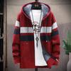 Autumn and Winter Men's Simple Knitted Jacket, European and American Solid Color Loose Velvet Hooded Cardigan Men