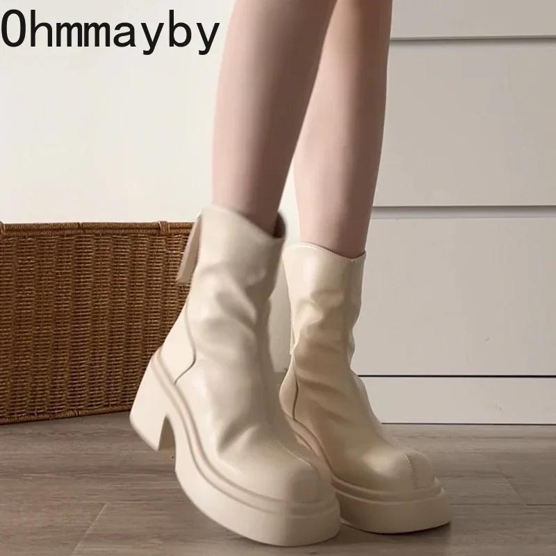 Fashion Chunky Women Black Short Boots Fashion Back Zippers Shoes Autumn Winter Square Heel Women's Ankle Booties