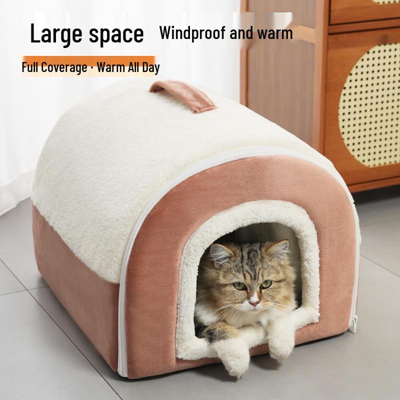 Foldable Dual-Use Cat Bed: Spacious Enclosed Design for All Seasons