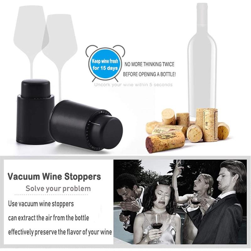 Wine Stopper Vacuum Sealed Storage 2 Piece Push Button Design Leak Proof for Kitchen Home Bar Accessories
