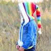 Hat Winter Thickened Children's Hat Wool Crochet Rainbow Long Tail Hat Girl Elf Wizard Princess Keep Warm