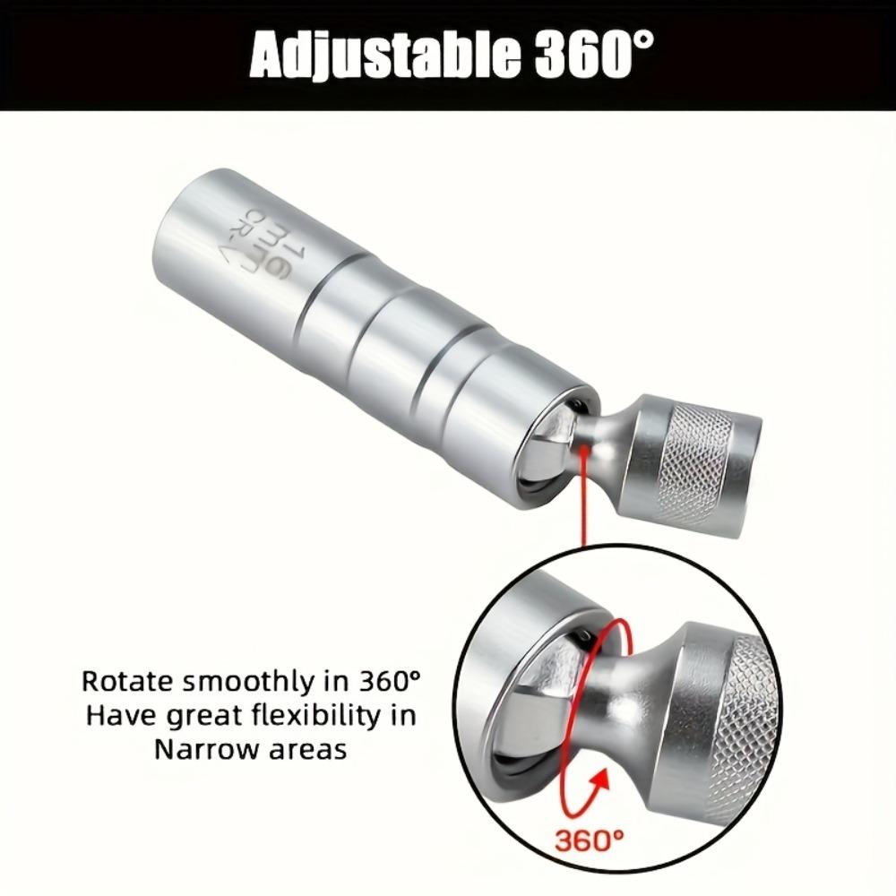 7pcs Magnetic Spark Plug Socket Set, 12-Point Rotating Socket, 360-Degree Rotation Removal Tool, Without Battery