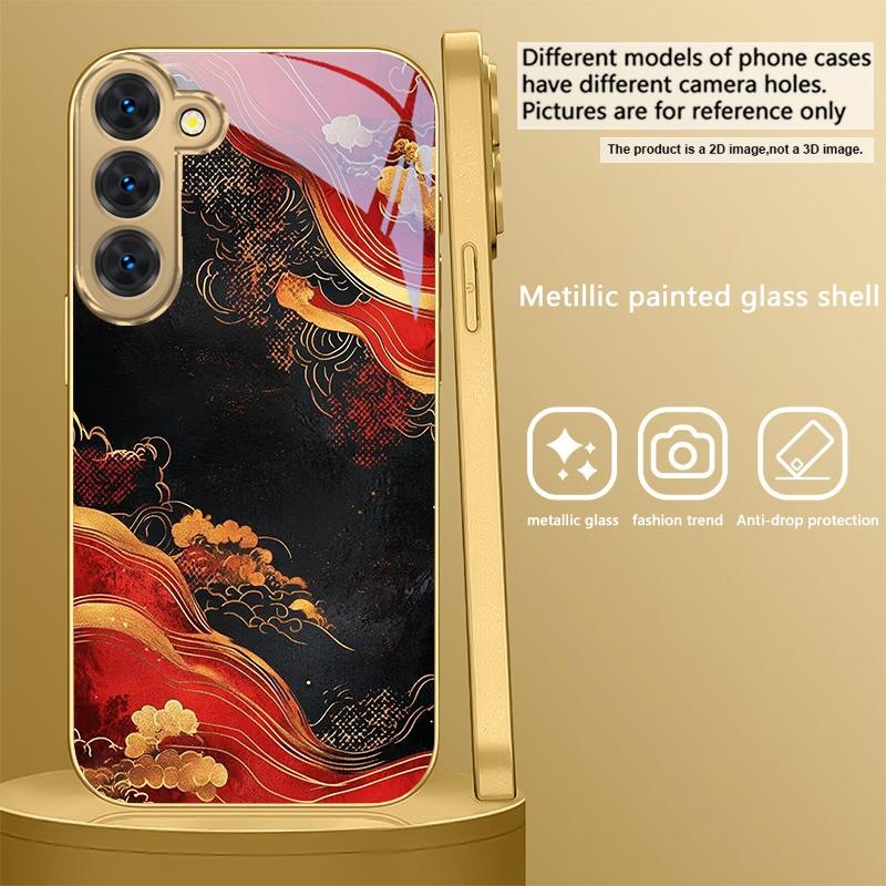 Красный вихревой узор Для Samsung Galaxy S26 S20 FE S21 Ultra S23 Plus S24 Ultra S25 S21+ S22Plus S26 S24 Золотой стеклянный чехол для телефона