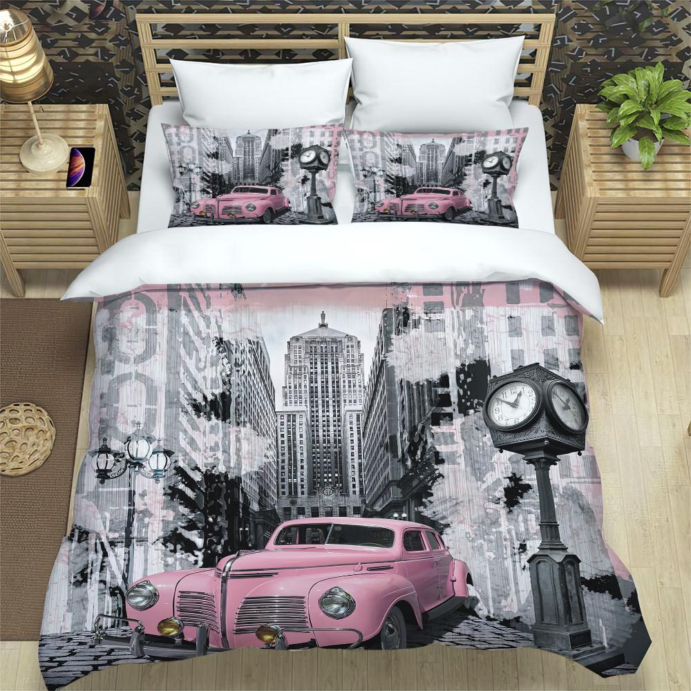3pcs Bedding Set Classic Car Vintage Poster Home Textile Duvet Cover Pillow Case Boy Kid Teen Girl Bedding Covers Set
