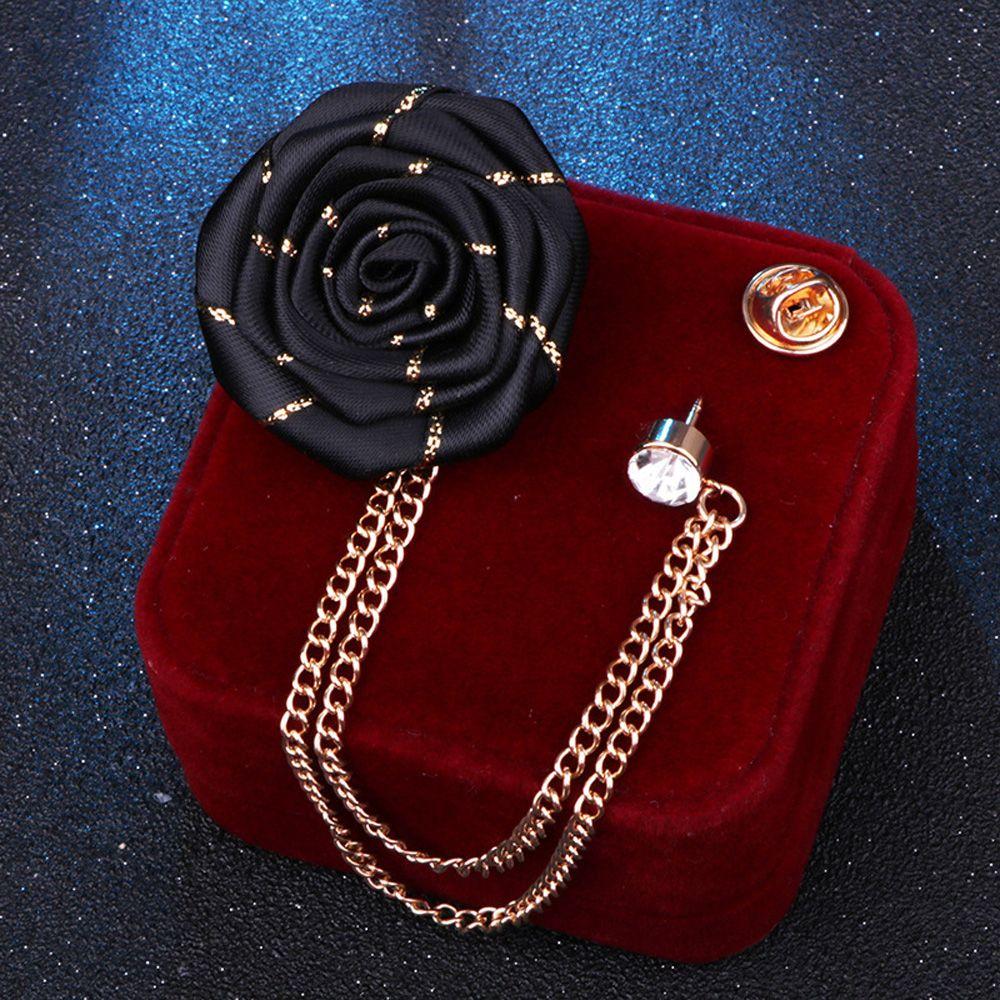 Fashion New Tassel Ribbon Flower Fabric Rose Men Brooch Suit Brooches Lapel Pin Pin