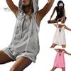 Women's Summer Short Jumpsuits Half Zip-up Sleeveless Hooded Jumpsuit Overalls Athletic One Piece Romper with Pockets