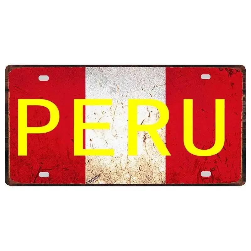 Peru Lima Cusco Car License Pate Retro Rusted  Art Front Vanity Tag Wall Poster Decor for Bar Garage Home Decoration Plaques