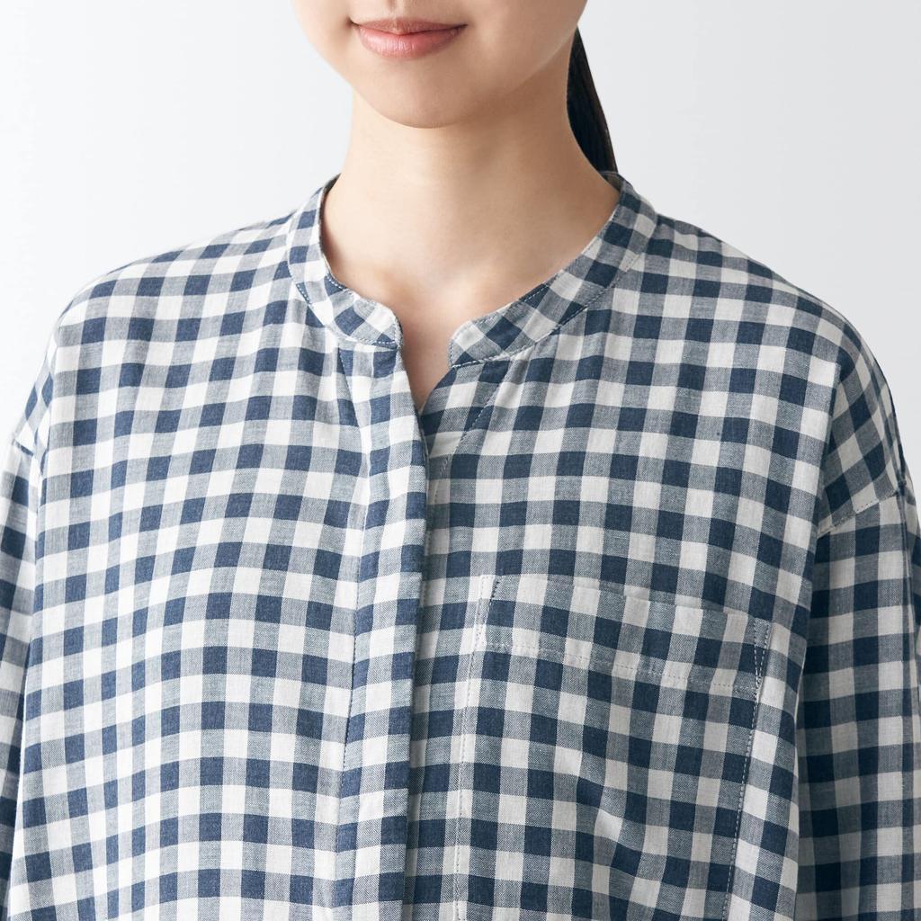 MUJI Пижама двойная марлевая пижама без боковых швов тёмно-синяя клетка S комплект, швы, женская FGD01A2A,