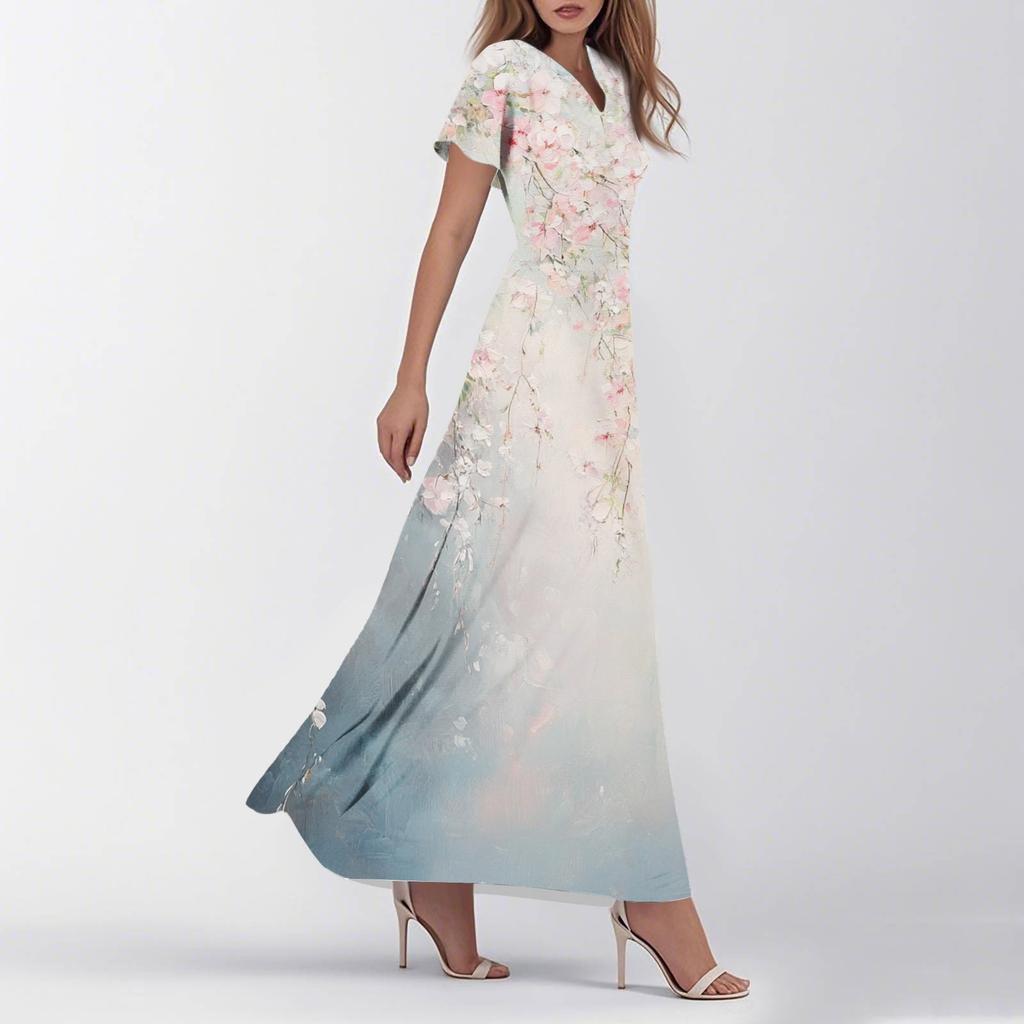 Женское летнее повседневное модное ретро-платье с цветочным принтом и коротким рукавом