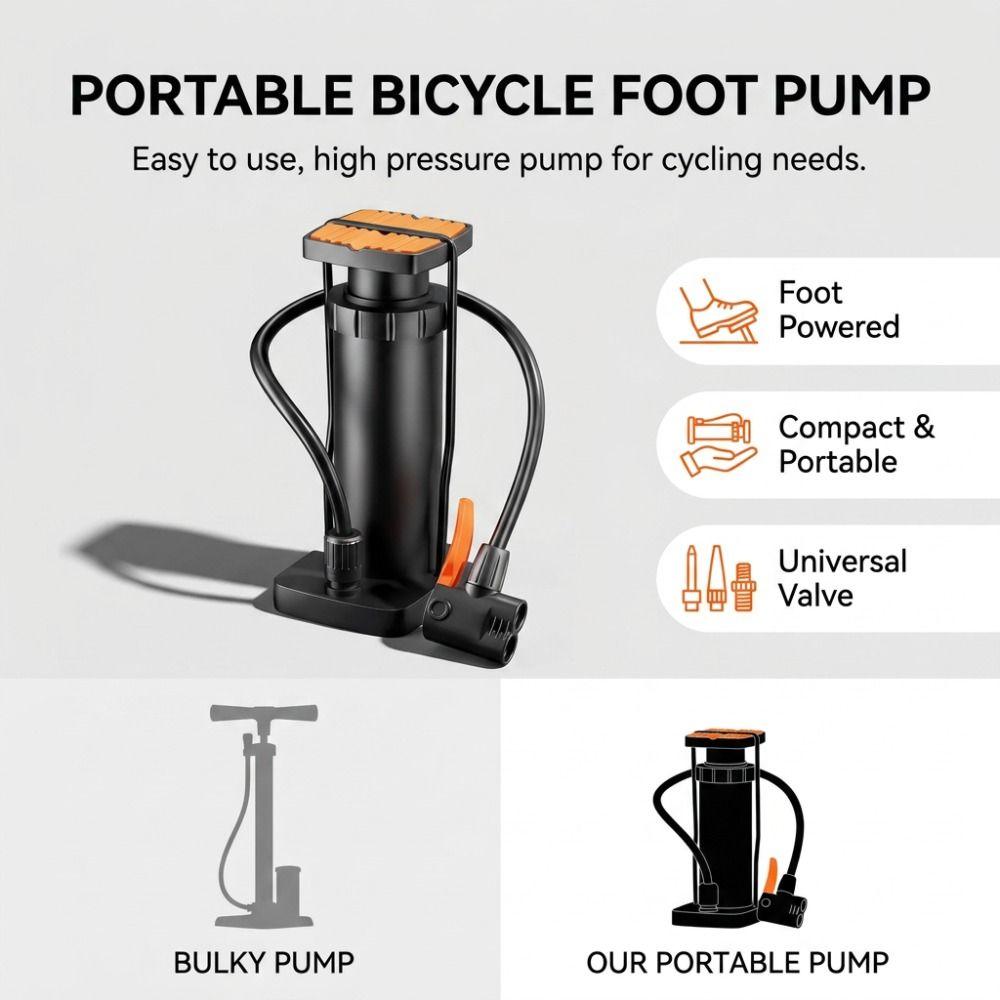 Portable Foot Air Pump High Pressure Bike Floor Pump New Portable Tire Inflator Bicycle Inflation
