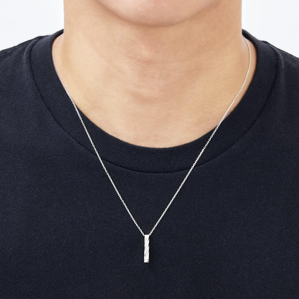 THE KISS Disney Hidden Mickey Diamond Silver Pair Necklace DI-SN516DM-517DM - Silver Twisted Bar Top for Men & Women, Gift Box