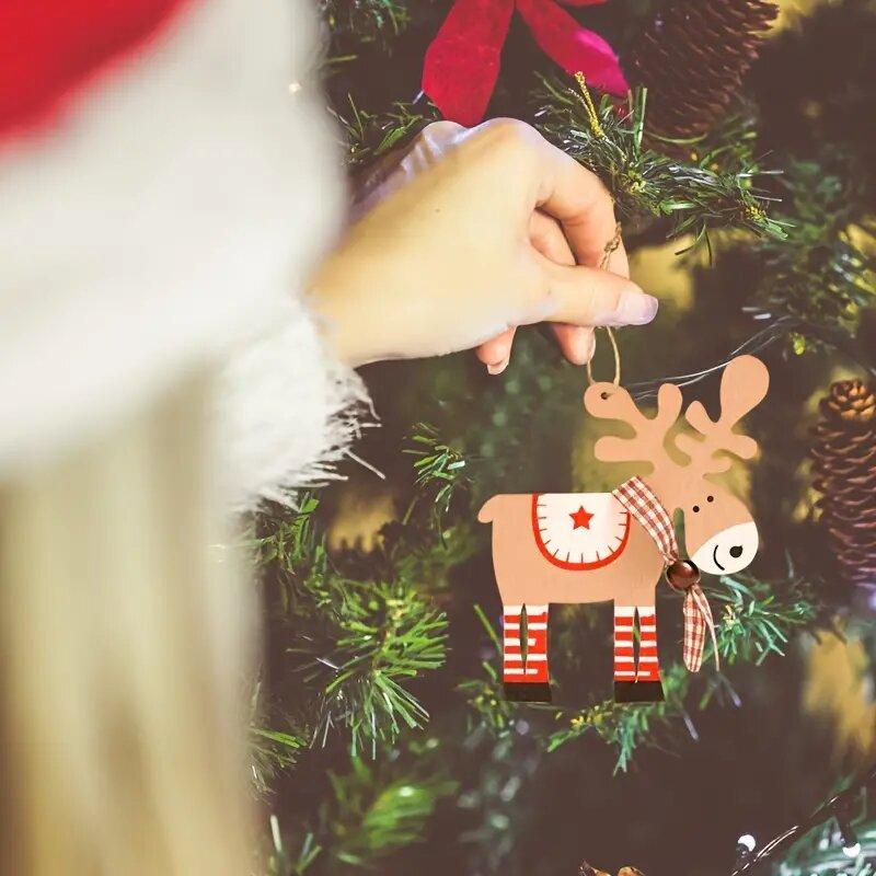 Vogue Hanging Ornaments Hang Design Wooden For Holiday Decor Christmas Tree Creative Colorful Christmas Decoration Elk Pendant For Parties Gifts