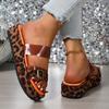 Summer New Retro Leopard Print with Wedge Heels Slippers Women Wear Beach Sandals Platform Women's Slippers
