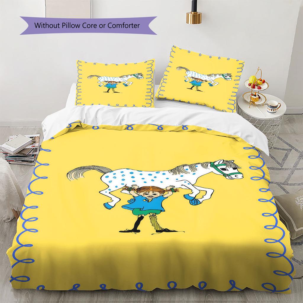 Pippi Longstocking Bedding Quilt Set Quilt Cover Pillowcase Home Decoration Birthday Gift (1 * duvet cover + 2 * pillowcase, without core)