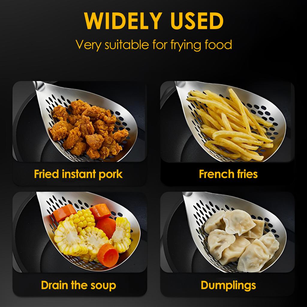 Скиммеры из нержавеющей стали, ложка с прорезями, сверхпрочная ложка-дуршлаг для процеживания перца, приправ, кулинарная ложка-совок
