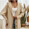 Autumn Winter Women Hooded Button Knitted Cardigan Casual Pure Color Midi Open Stitch Lady Outwear