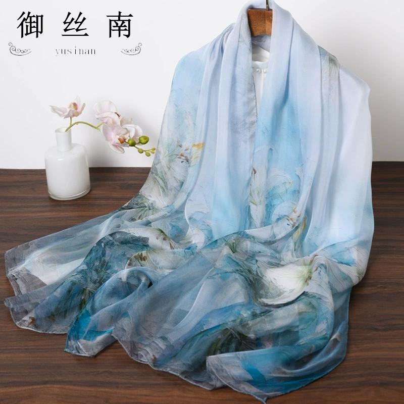 Весна Лето Женские Большого размера Принтованные Пляжные Шали Мусульманские Хиджабы Дорожные Тонкие Солнцезащитные Шарфы/Шарфы 100% Шелк Пляжный Шарф