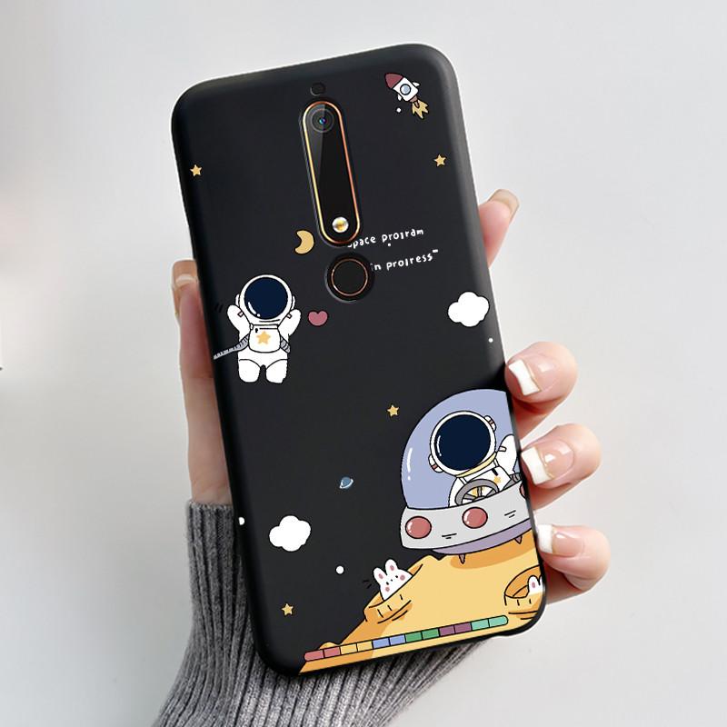 Cute Case For Nokia 6.1/Nokia 6.1 Plus/Nokia X6/Nokia6 Capa Printing Shell Protective Cover Soft Silicone Cartoon Black Casing
