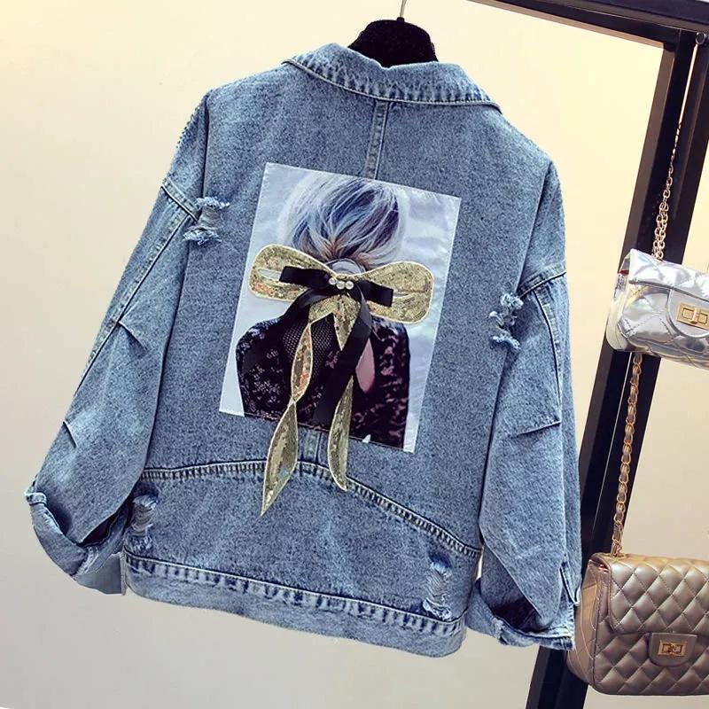 Spring Ladies Fashion Casual Embroidered Denim Jacket