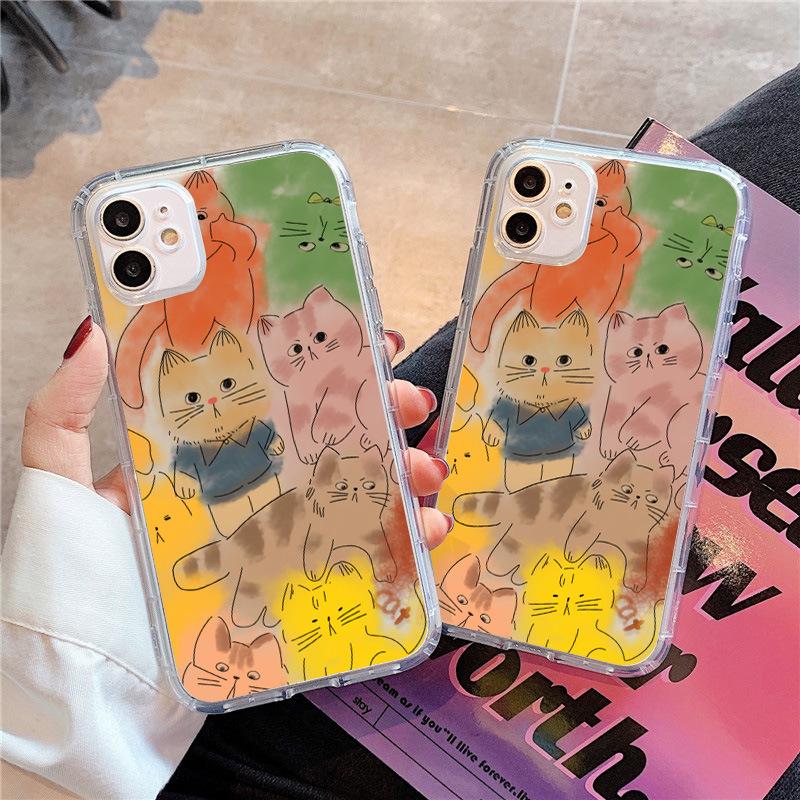 Иллюстрация кота в стиле граффити для чехла на телефон iPhone 17 с воздушной подушкой 16Pro прозрачный с большим отверстием 14/13 противоударный 15