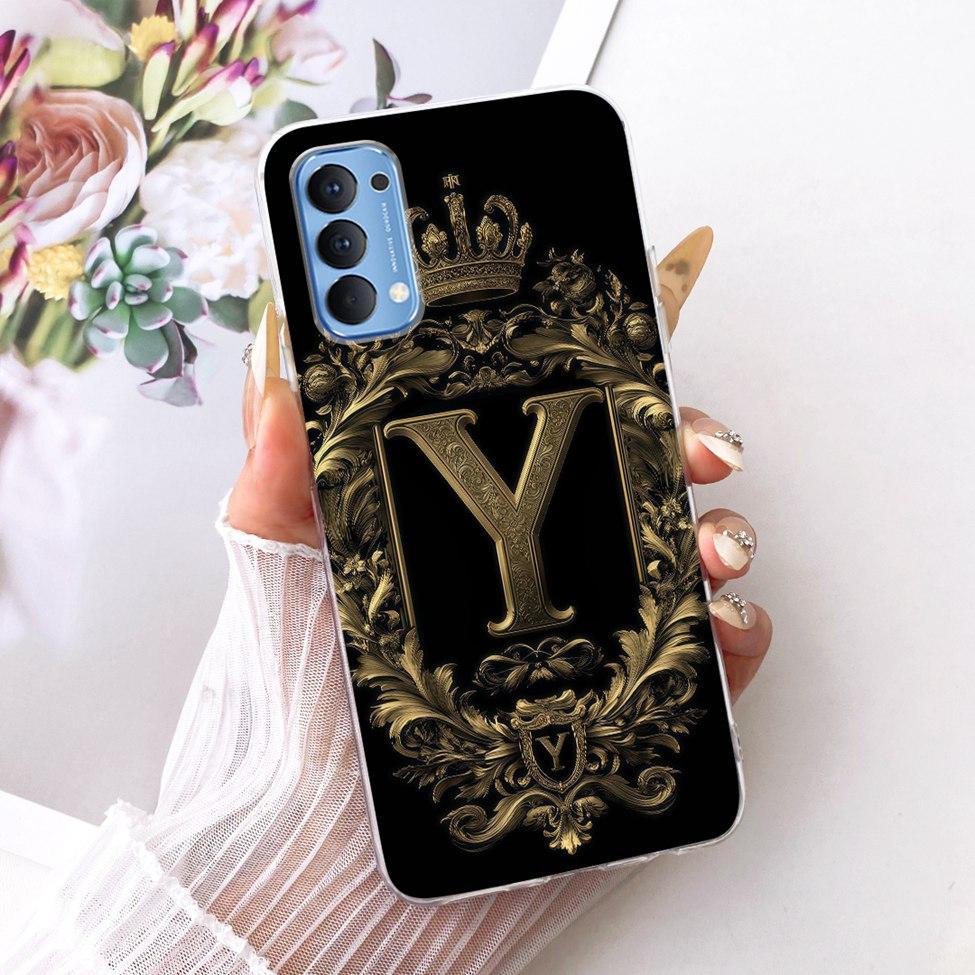 Transparent For Oppo Reno4 4G Case CPH2113 Luxury Crown A-Z Letters 2D Flat Pattern Soft Bumper For Oppo Reno 4 4G Phone Case