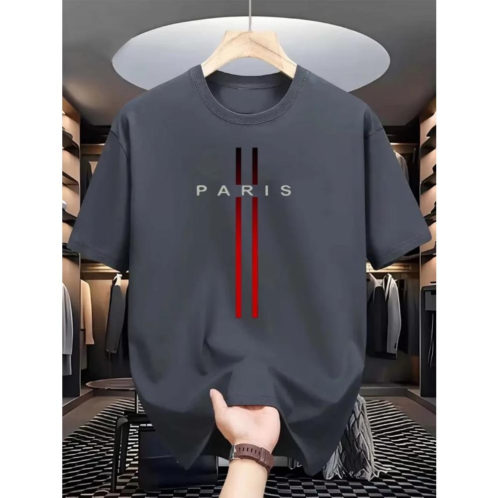 Men's Summer Hot Selling Casual Loose Breathable Round Neck T-shirt with Parisian Letter Print Outdoor City Comfortable Top