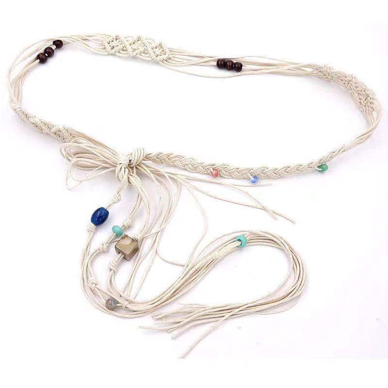 Hand-Woven Bohemian Waxed Cord Waist Chain - Retro Ethnic Tassel Style 