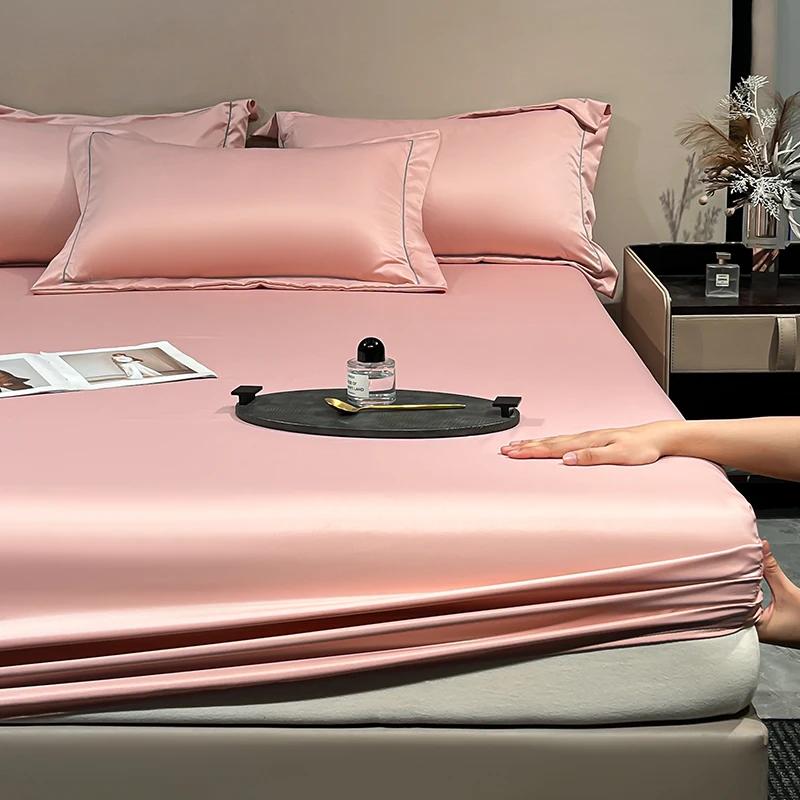 Smooth Mulberry Silk Fitted Sheet High End Ice Silk Mattress Cover with Elastic Bands for Single Double Queen King Bed 140/160
