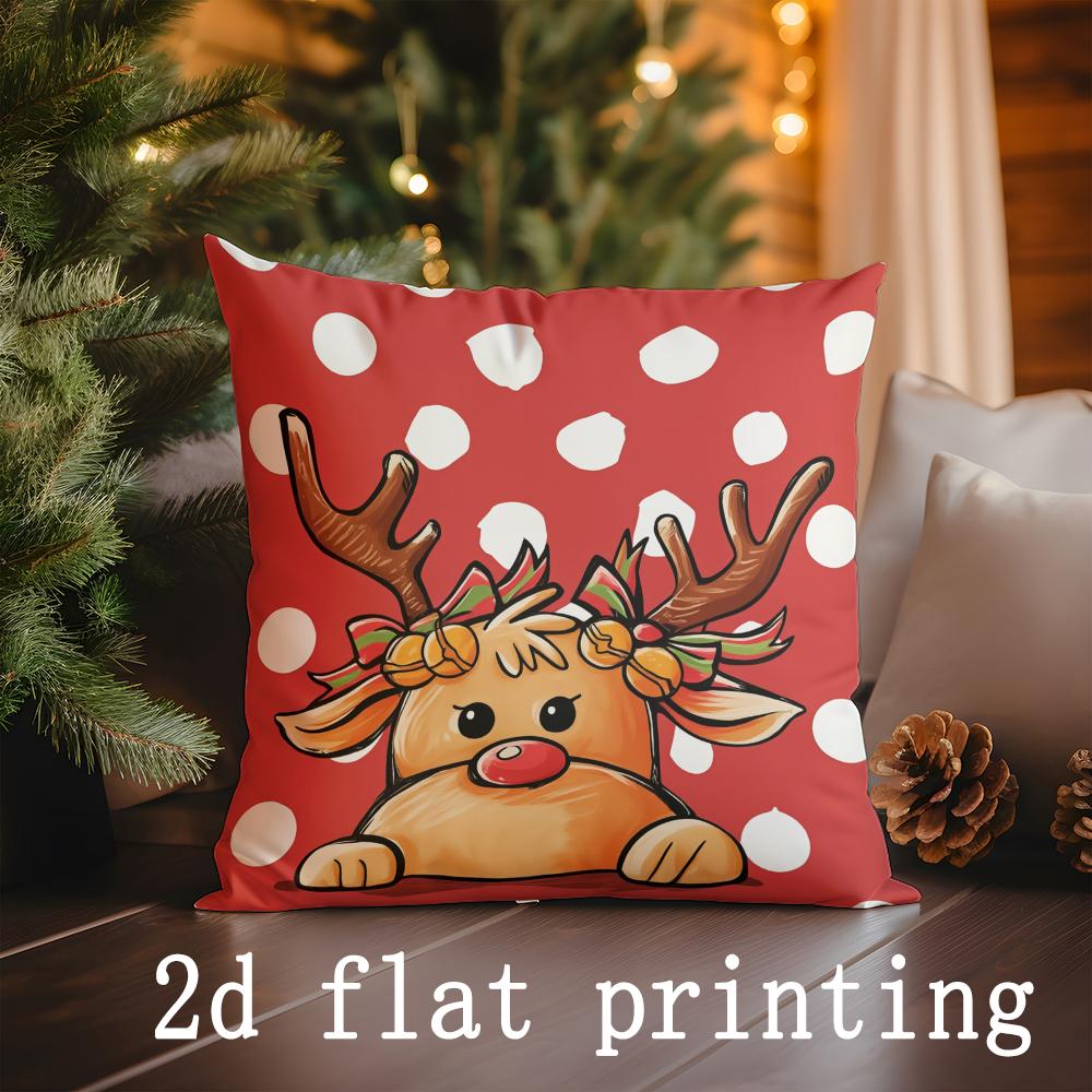 Home Decor Christmas-themed Pillows with Deer & Snowflakes Pattern Cushion Cover Suitable for Sofa Bedroom Car Pillow Cover