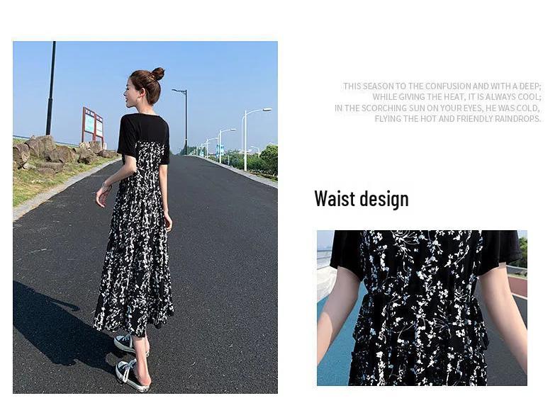 Летнее платье 2022 года в стиле Хепберн, женское, цветочное, миди, с завышенной талией, приталенное, с коротким рукавом