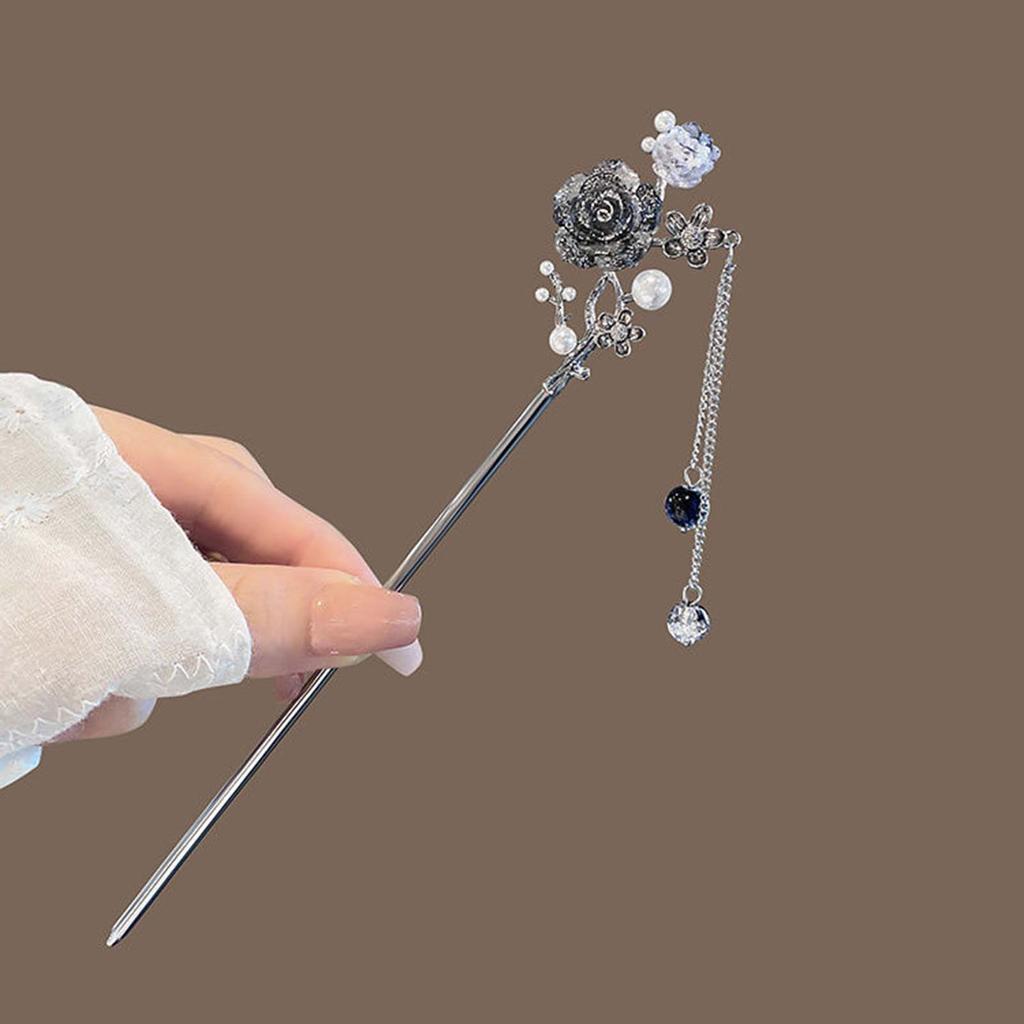 Винтажная заколка для волос в китайском стиле, цветок с кисточкой, палочка для волос для женщин, девушек, аксессуары для волос для ханьфу, металлическая бижутерия, заколка для прически