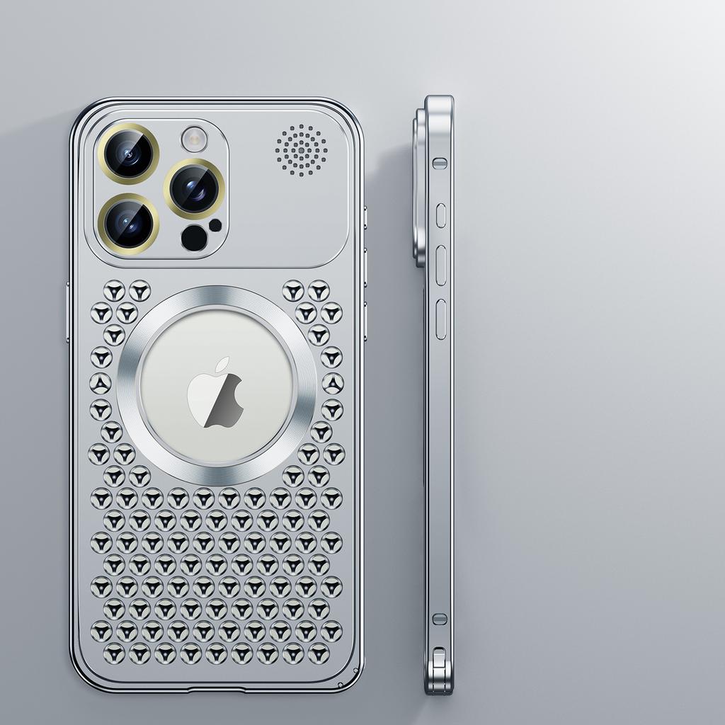 Металлический охлаждающий чехол для телефона с ароматерапией для iPhone 12 13 14 15 Pro Max Plus, защитный чехол для объектива, полый магнитный чехол с беспроводной зарядкой