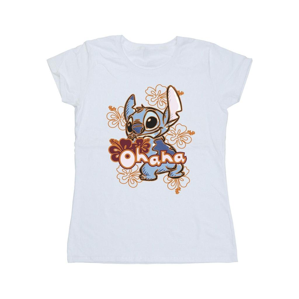 Disney Womens/Ladies Lilo And Stitch Ohana Orange Hibiscus Cotton T-Shirt