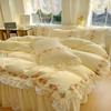 Korean Princess Style Flowers Lace Ruffles Duvet Covers Bed Skirt/Fitted Sheet Pillowcase Bedding For Girls Luxury Home Textiles