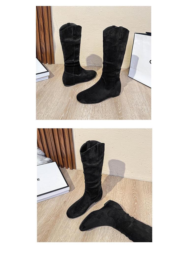 Women's Camel Suede Thigh-High Slouch Boots - Autumn/Winter 2025 Fashion, Flat Heel, Wide Calf, Round Toe