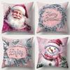 Christmas Decoration Pillowcase New Year Gift Pink Cute Snowman Santa Claus Pillow Cover Sofa Cushion Cover Home Decoration