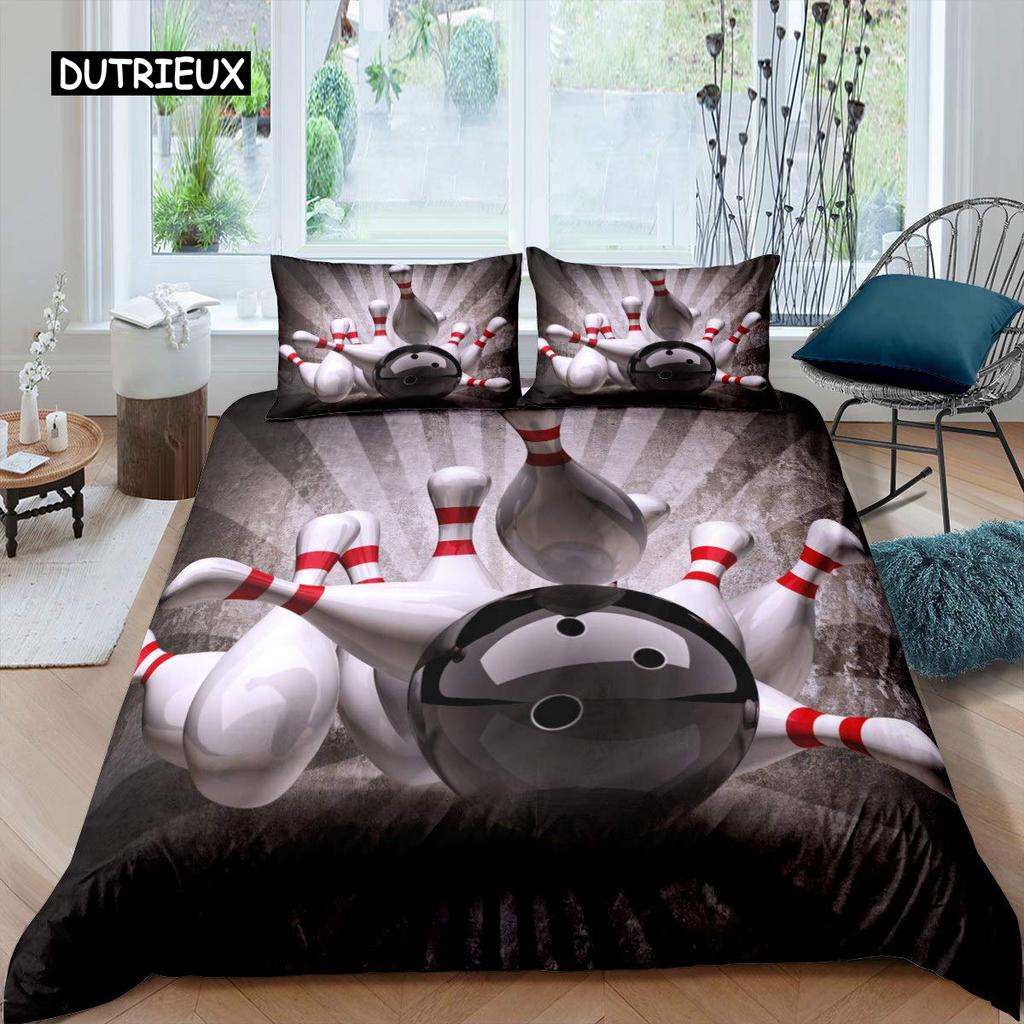 Пододеяльник для боулинга из полиэстера, спортивный пододеяльник для соревнований, спортивные игры, звездное небо, голубая линия, комплект постельного белья, двуспальная кровать размера «king-size»