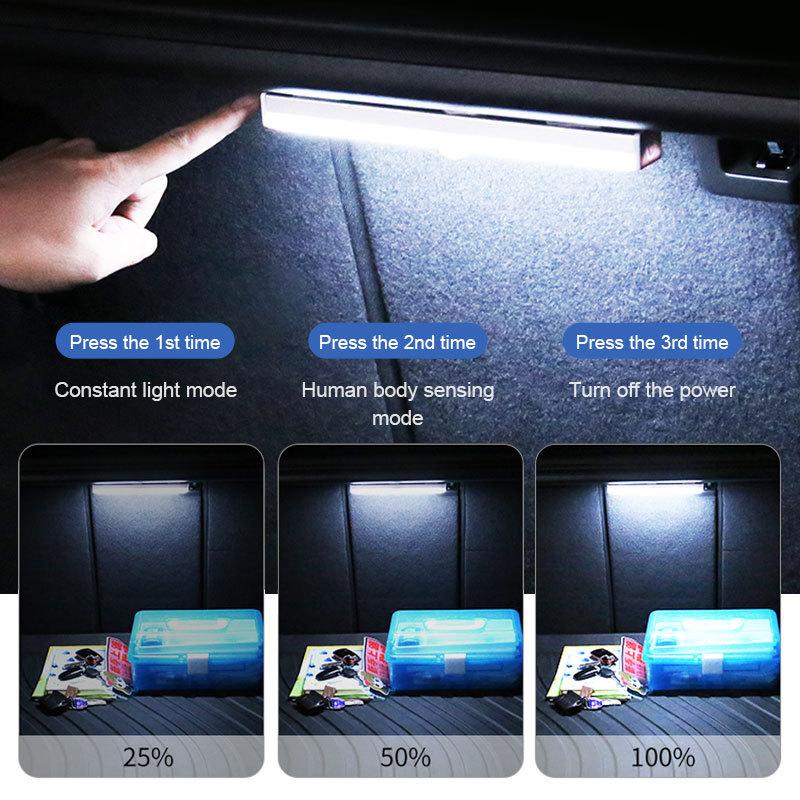 SEAMETAL Wireless Led Sensor Light for Car Trunk Adjustable Brightness Motion Sensing Light 3-Color USB Charging Night Lamp