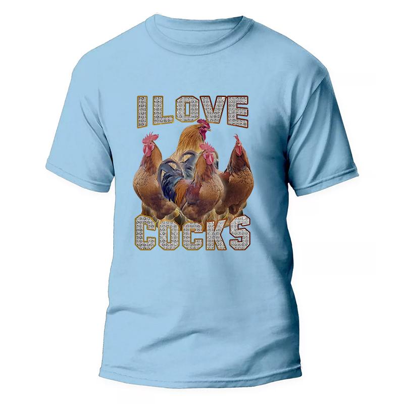 I Love Cocks Funny Roosters Meme T-shirt Chicken Enthusiast Short Sleeve T-shirt Men Women's Summer T-shirt Street Clothing