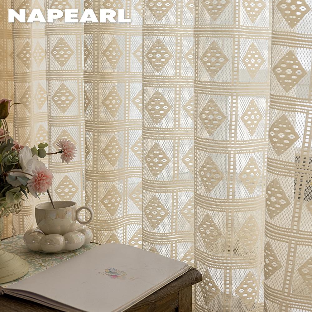 1 шт. NAPEARL 10-20% затемнение французский ретро однотонный ажурный ромбовидный сетчатый бахрома полупрозрачный занавес для гостиной спальни балкона домашний декор