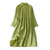 Women Shirt Dress Lapel 3/4 Sleeve High Waist Midi Dress Solid Color Loose Fit Summer Dress Office Lady Wear