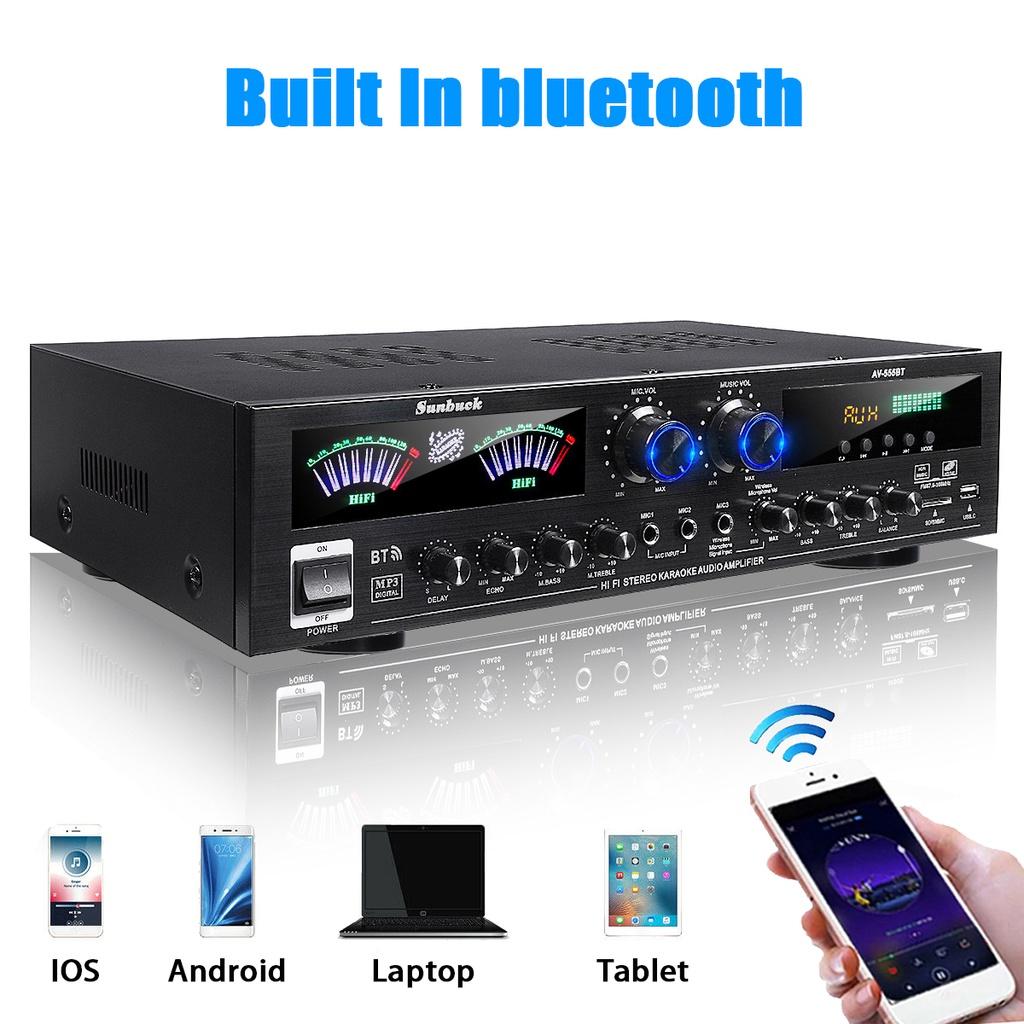 AV555BT 4000 Вт 5-канальный усилитель для домашнего кинотеатра 12 В Bluetooth домашний усилитель мощности аудио стерео усилитель FM USB SD 3 микрофона с пультом дистанционного управления