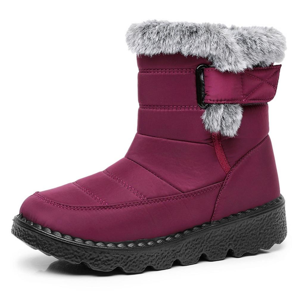 Women's Plush Winter Boots - Warm Lined Ankle Boots with Button Closure, Low Platform and Non Slip Sole, Casual Winter Shoes