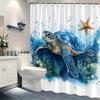 1 Piece Watercolor Blue Turtle Shower Curtain, Polyester Fabric, Machine Washable, Suitable For Bathroom Decoration