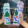 1PC Abstract Geometric Mountain Print 750ml Color Plastic Sports Water Bottle Leakproof Flip Straw Lid Suitable for Sports Office Home Use
