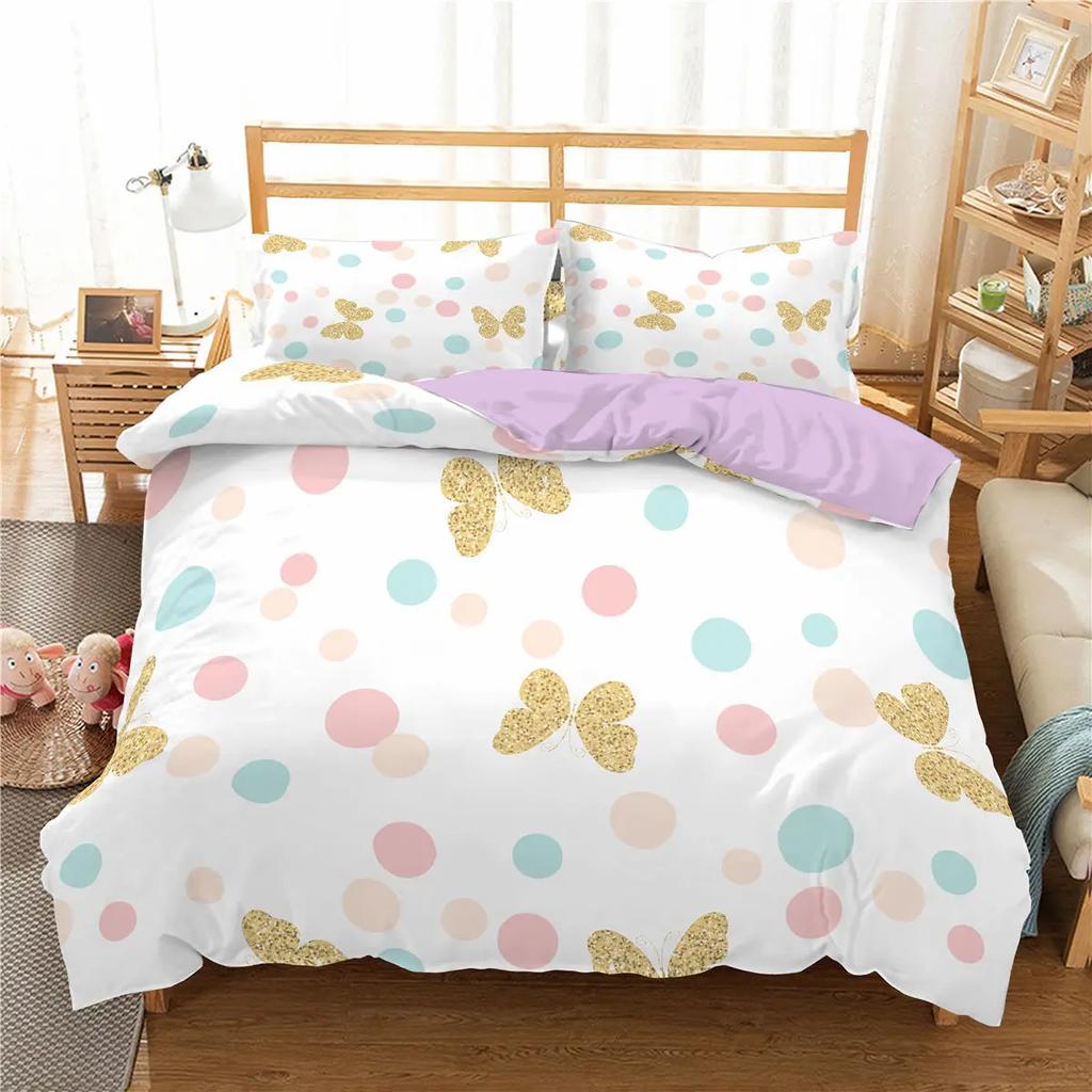 Girl Duvet Cover Set Pink Bow Pattern Kawaii Twin Bedding Set Pink Polyester Bedding Collections for Kids Girls Queen King Size
